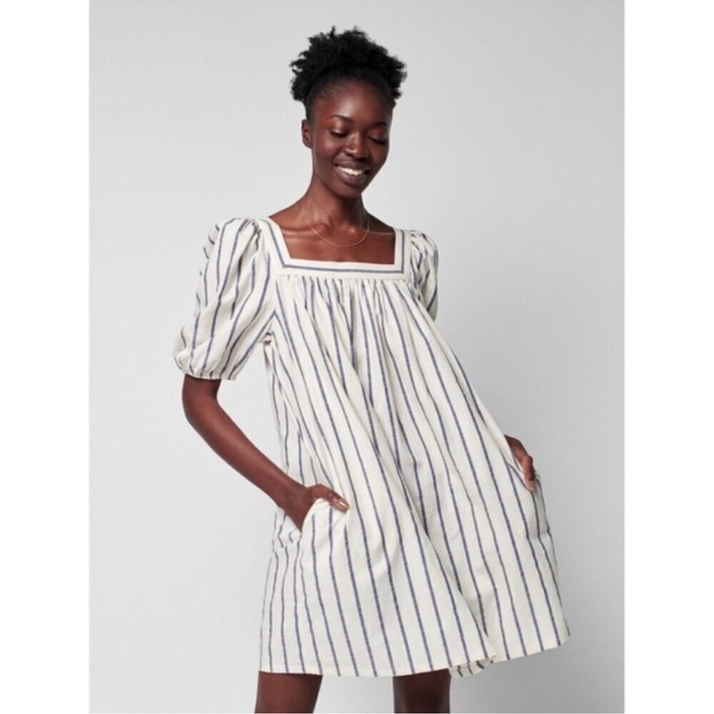 Faherty Phoenix Mini Dress White Navy Elroy Stripe Size Medium Women’s Cotton